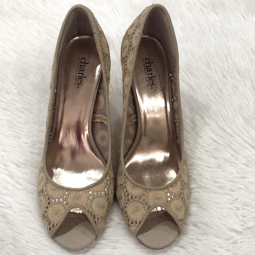 Charles David Eyelet Peeptoe Heels Size 10